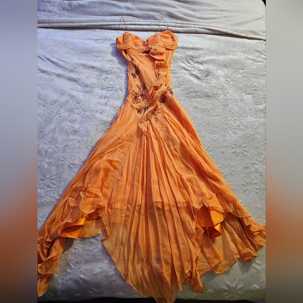 Sequined Orange Evening Gown / Prom Dress